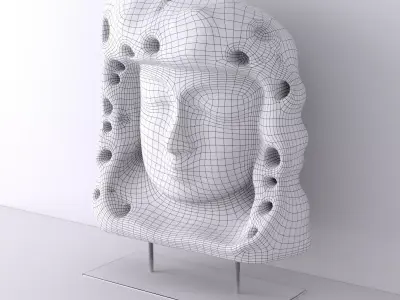 Hand-Carved Teak Buddha Head Statue 3D model