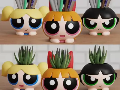 POWERPUFF GIRLS PLANTER PENCIL PEN HOLDER CARTOON 3D print model