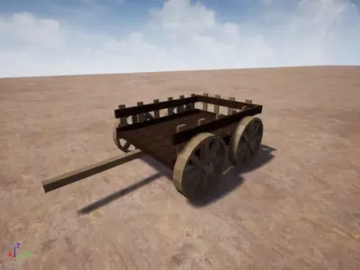 cart-Asset wooden cart in desert Low-poly 3D model
