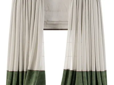 Two Tone Velvet Bottom Curtains 61 3D model