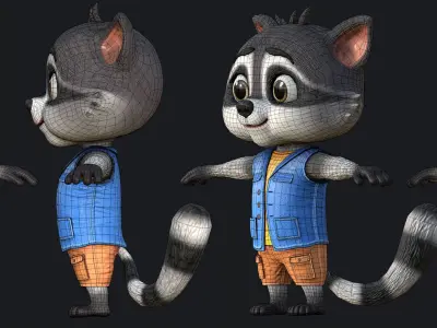 Cute 3d Racoon Model Lowpoly  Low-poly 3D model