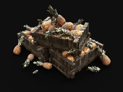 PINEAPPLE ANANAS BOX PILE STREET MARKET PROP Low-poly 3D model
