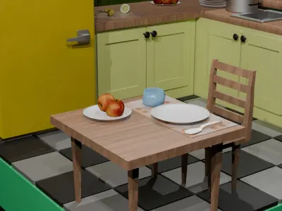 Cozy vintage kitchen  Low-poly 3D model