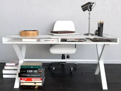 Set 24 desk lamp and pencils on table 3D model