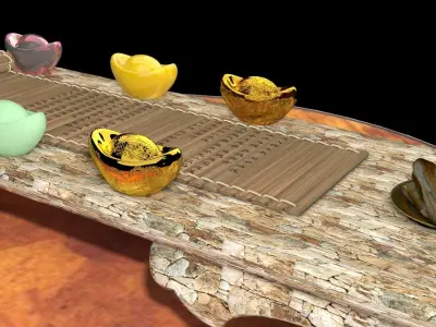 Chinese gold Ingot  and  bamboo slip  3D model