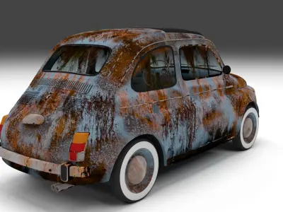 Fiat 500 Nuova 1957 with interior rusty HDRI 3D model