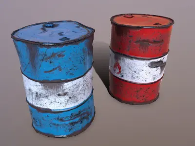 Metal Barrels low poly Game ready PBR  Low-poly 3D model