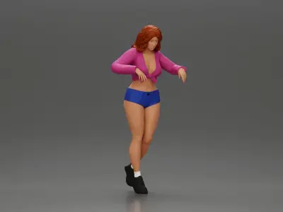 Girl in mini skirt shorts looking out over edge of the stairs 3D print model