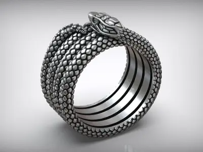 Snake Reptile Oxidized Gems Ring 3D print model
