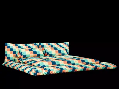 Bed with pillows and blanket 031 3D model