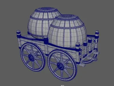 Caravan - 2 two wooden barrels on cart 3D model