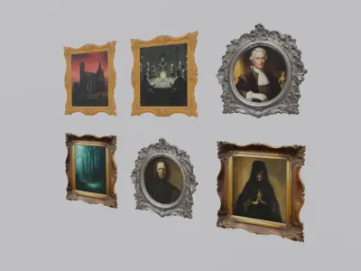 Gothic Horror Paintings with 3 Frame Variations 3D model