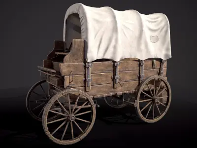  Covered wooden wagon Game Ready 4K Low-poly 3D model