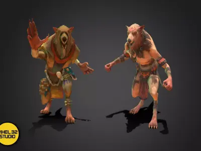 Fantasy Creature - Combat RatMan Low-poly 3D model