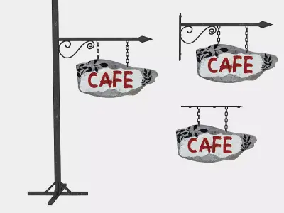 old wooden cafe sign 02 Low-poly 3D model