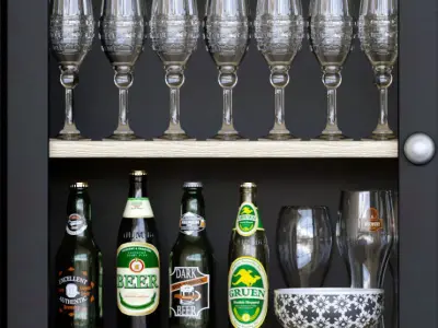 Set-167 bar cabinet with glasses and bottles 3D model