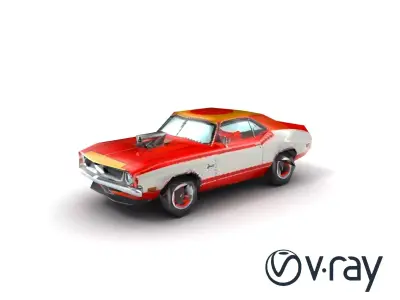 Retro Muscle Car 1970s American model pack Low-poly 3D model