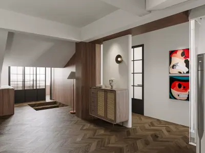 Modern Minimalist Loft Design with Cozy Living Space 3D model