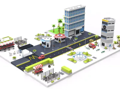 Cartoon City Restaurants And Coffee Low-poly 3D model