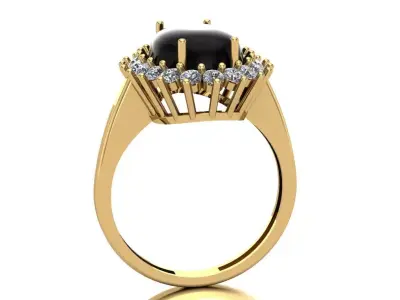 Oval Onyx Ring with Brilliant Halo 3D print model