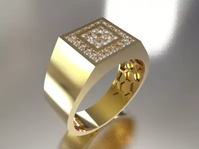 Men STL 3D Square Diamond Signet Ring model mr0326 3D print model