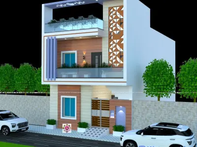 25 feet by 50 feet 3d house front elevation 3D model