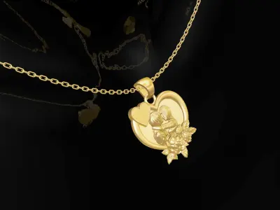 kiss love gold pendant jewelry 3D print model