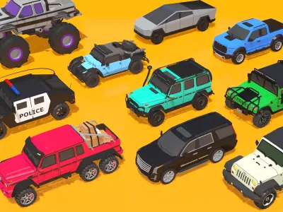 Offroad Jeeps Pack - SUVs Low-poly 3D model