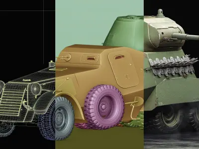 Rigged High Poly Ba-11 armored car 3D model