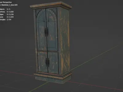Wardrobe tall wooden cabinet Free low-poly 3D model