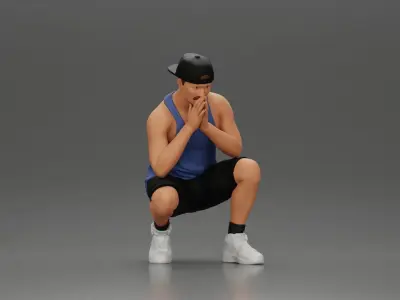 gangster man in shorts and a cap sitting and thinking 3D print model