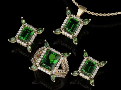 Lux set pendant earrings ring  gold jewelry printable 3D model 3D print model
