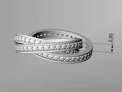 Trinity Ring with Pave Stone Bands Free 3D print model