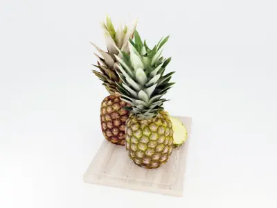 Pineapples on cutting board 3D model