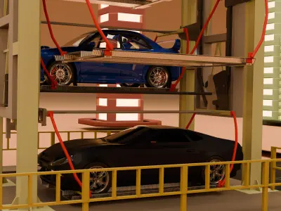 Lift Car Parking 3D Model Multi Level System Low-poly 3D model