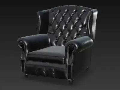 Classic Tufted Leather Armchair 3D Model 3D model