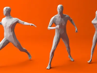 7 Fighting Moves Lowpoly People Minimalist Low-poly 3D model
