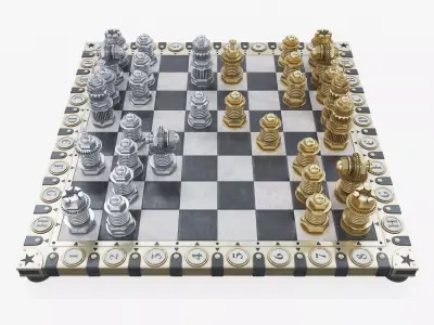 Steampunk chess set 3D model