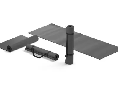 Black Unfolded and Rolled 4 Types Yoga Mat -  tourism and sport 3D model