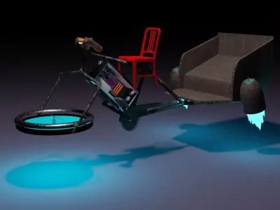 Rickshaw bicycle with lamp Low-poly 3D model