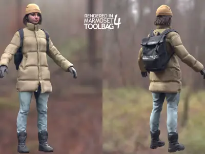 Woman in Winter Outfit 4 - Modular - Rigged Low-poly 3D model