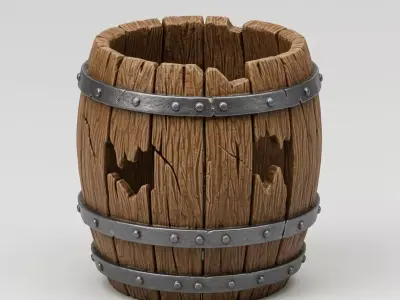 Broken Wooden Barrel Miniature Medieval RPG Prop  3D model