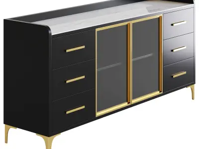 Modern Glass Door Wood Sideboard 2 3D model