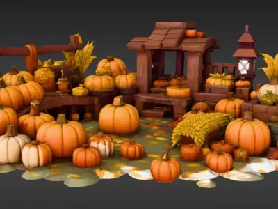 Thanksgiving Stylized Autumn Set Harvest Low Poly Game-Ready  Low-poly 3D model
