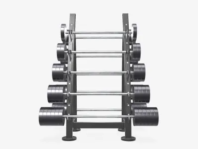 Barbell set on rack rubberized 02 3D model