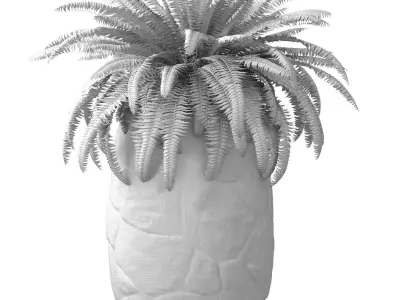 Decorative fern in a modern stone vase flowerpot pot  decoration 3D model