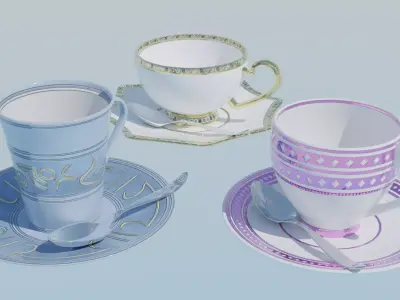 Luxury Tea Cup Collection Prestige Pattern and Symbols Sets Low-poly 3D model