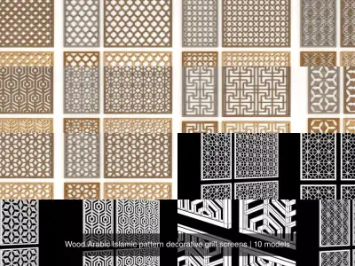 Wood Arabic Islamic pattern decorative grill screens 4 3D Model Collection