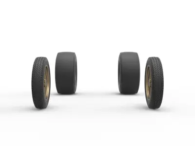 Wheel set of Vintage Front engine dragster V2 Scale 1 to 25 3D print model