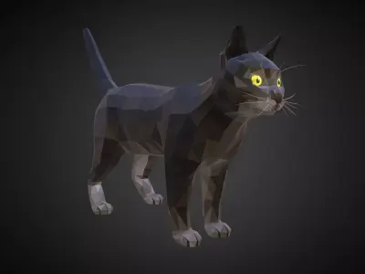 Cat Black Animal Low Polygon Art Farm Animal Low-poly 3D model